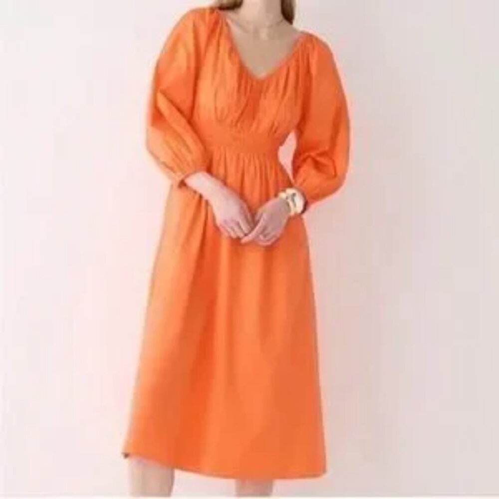 NWT J. Crew Orange Cotton Poplin Midi Dress